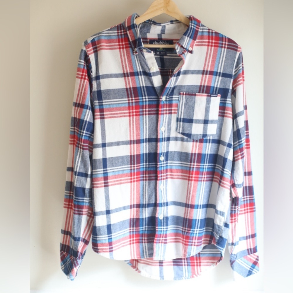 Chubbies Plaid Button Down Shirt Red Blue White Flannel Size Medium
